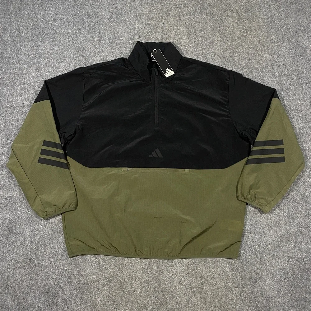 Adidas Future Icons 3-Stripes Woven 1/2 Zip Windbreaker Adult XL Green Black